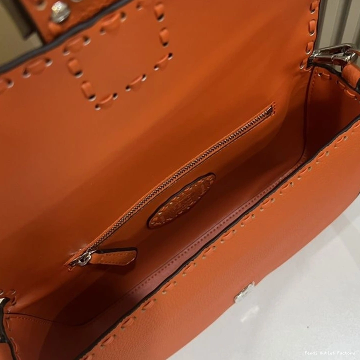 Affordable HOT Bag Selleria Orange Fendi Medium In Baguette Leather Cuoio Romano 0825